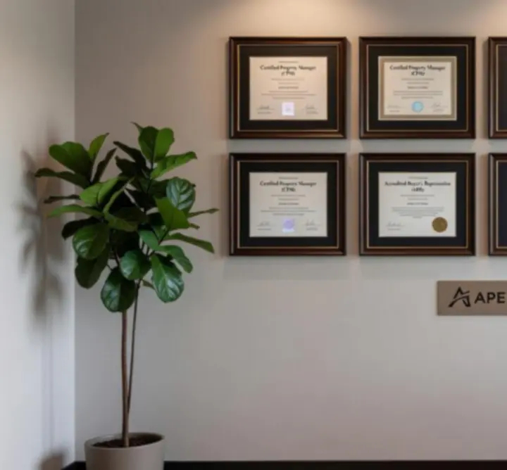 Selection of professional accreditation and certification materials related to UK property practice