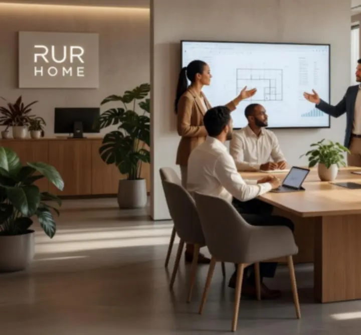 RUR HOME team collaborating in a modern office environment
